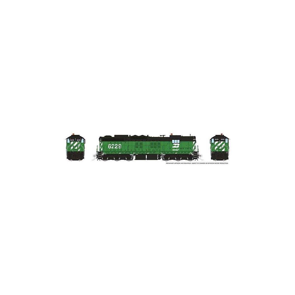 EMD SD9 High Nose - ESU LokSound and DCC -- Burlington Northern 6229 (Cascade Green, black, white), HO, Rapido Trains Inc 50627