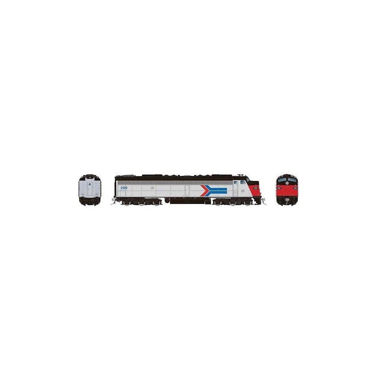 Rebuilt EMD E8A with Head-End Power HEP - LokSound & DCC -- Amtrak 499 (Phase I silver, red, blue, white, black Large Arrow Logo
