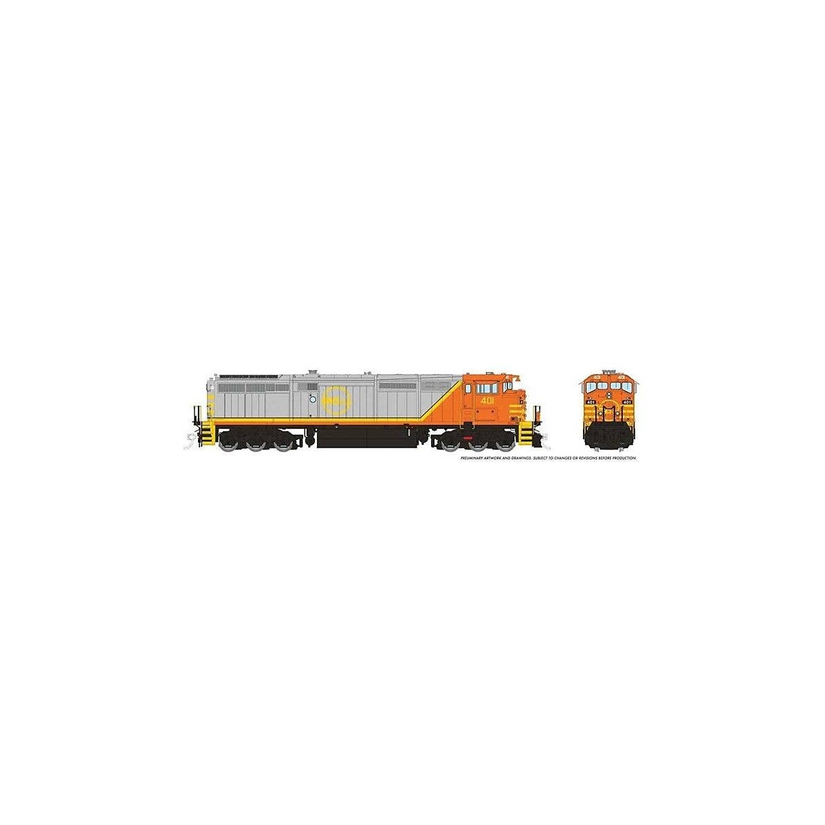 GE Dash 8-40CM - Sound and DCC -- Quebec, North Shore & Labrador 401 (gray, orange), HO, Rapido Trains Inc 24523