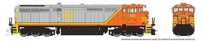 GE Dash 8-40CM - Sound and DCC -- Quebec, North Shore & Labrador 402 (gray, orange), HO, Rapido Trains Inc 24524