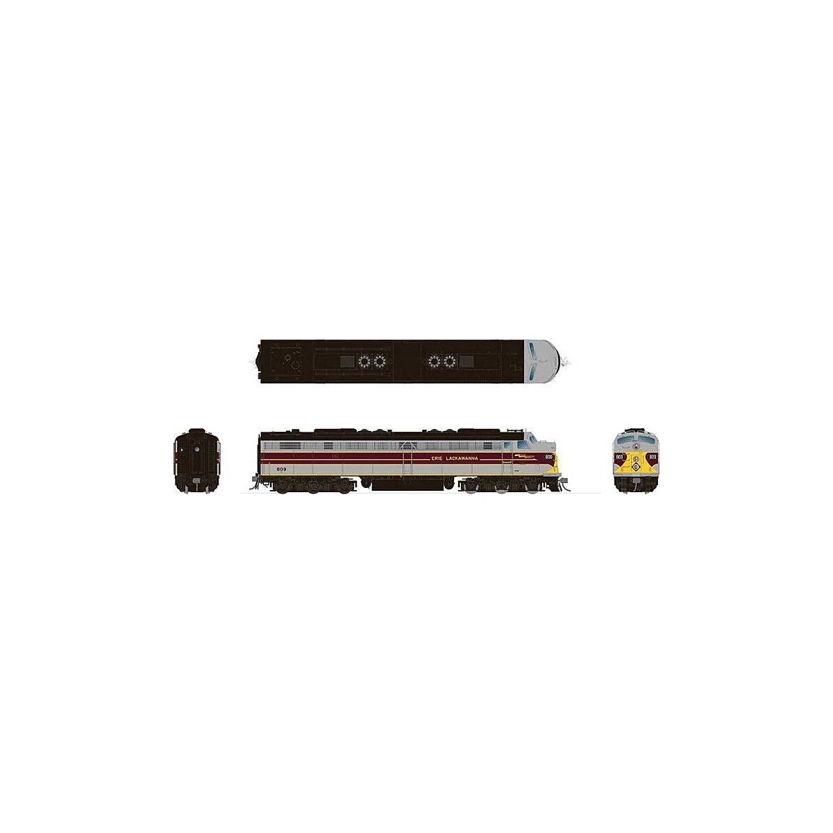 EMD E8A - Sound and DCC -- Erie Lackawanna 816 (gray, maroon, yellow), HO, Rapido Trains Inc 28521