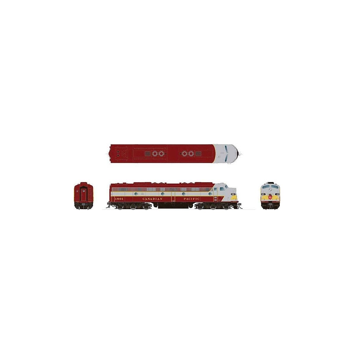 EMD E8A - Sound and DCC -- Canadian Pacific 1800 (maroon, gray, yellow Block Lettering), HO, Rapido Trains Inc 28512