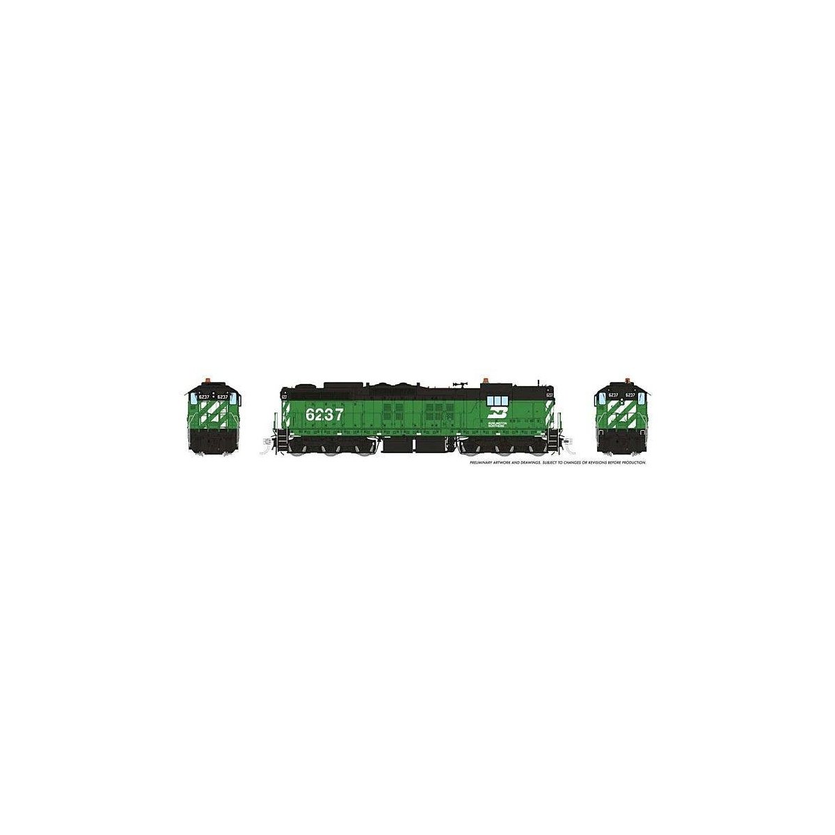 EMD SD9 High Nose - ESU LokSound and DCC -- Burlington Northern 6237 (Cascade Green, black, white), HO, Rapido Trains Inc 50629
