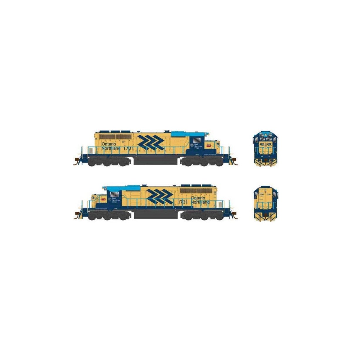 GMD SD40-2 - LokSound 5 and DCC - Executive Line -- Ontario Northland 1731 (yellow, blue, Chevron Logo), HO, Bowser Manufacturin