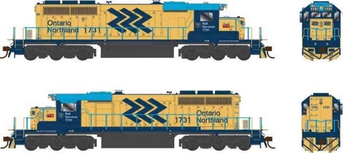 GMD SD40-2 - LokSound 5 and DCC - Executive Line -- Ontario Northland 1731 (yellow, blue, Chevron Logo), HO, Bowser Manufacturin