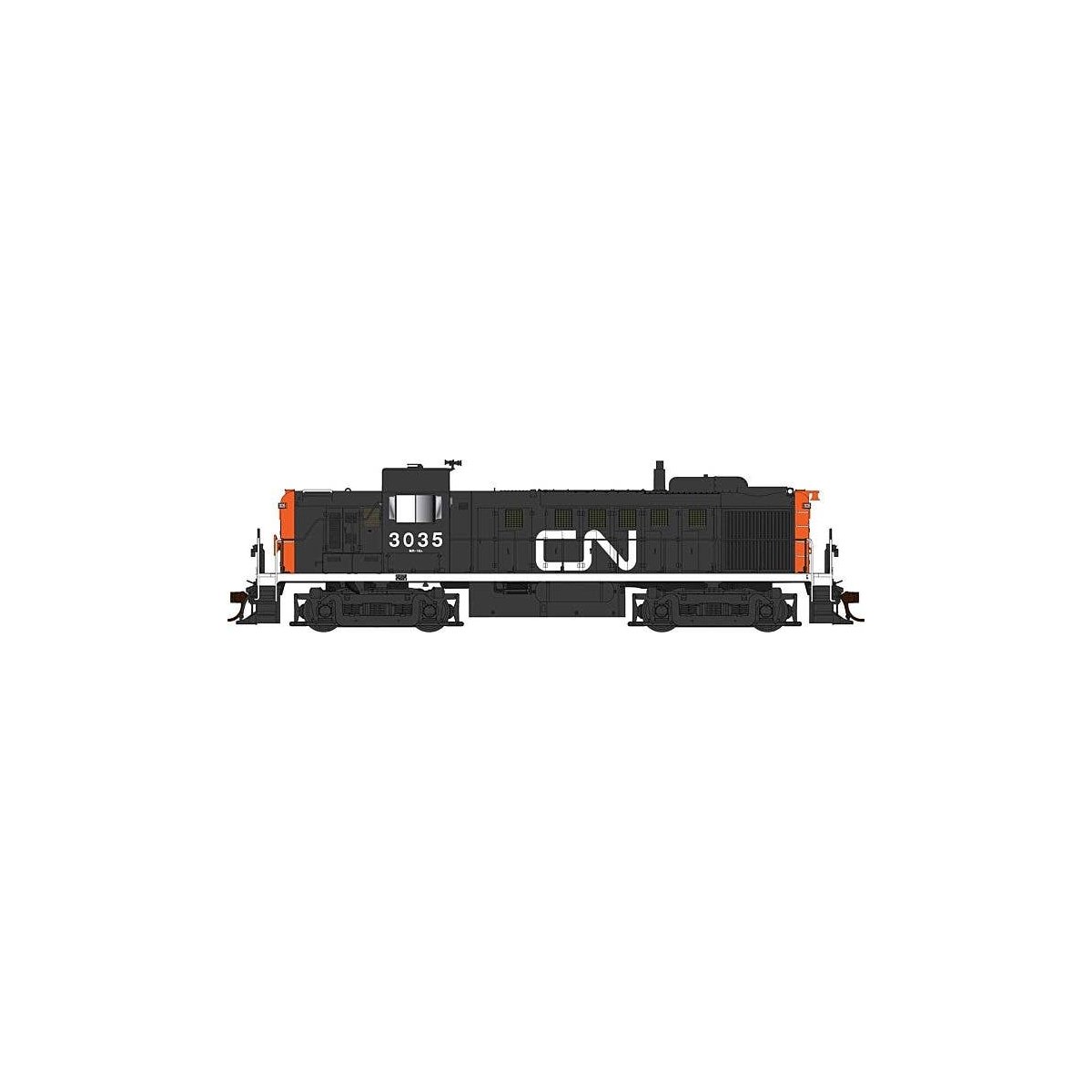 Alco RS3 - LokSound & DCC -- Canadian National 3035 (black, red, white, Large Noodle Logo), HO, Bowser Manufacturing Co. 25254
