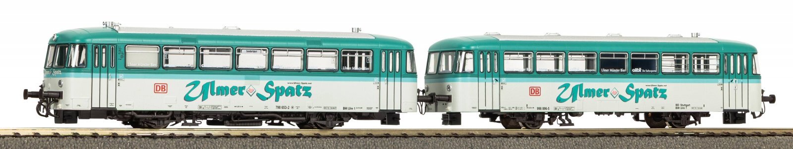 Diesel Railcar BR 798 + Cab Car Ulmer Spatz DB AG V + DSS PluX22, HO, PIKO 52149