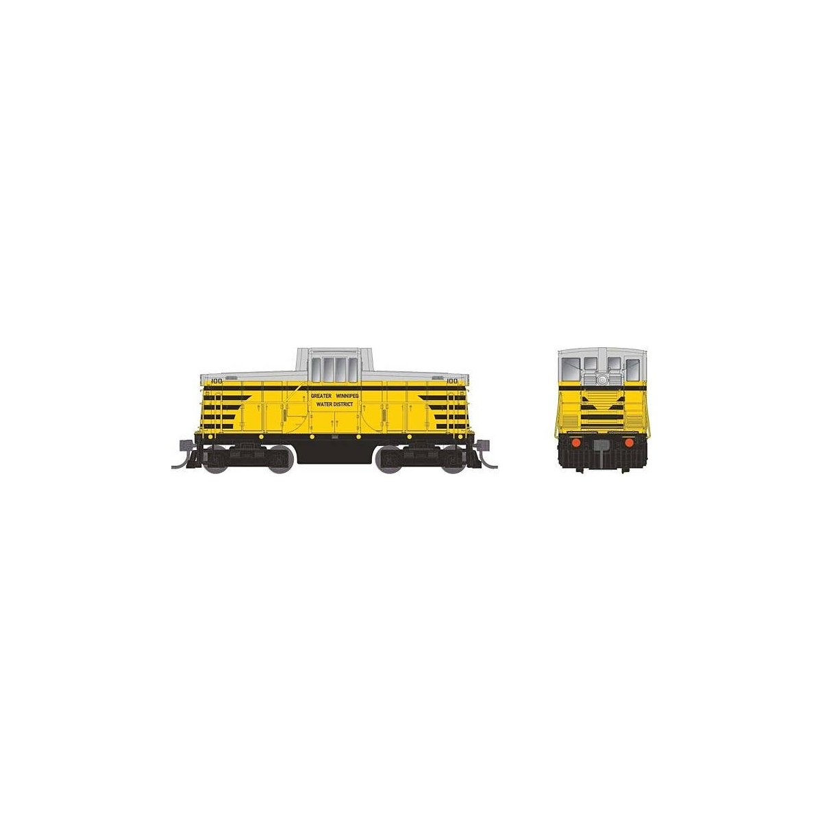 GE 44-Tonner - Sound and DCC -- Greater Winnipeg Water District 100 (yellow, black, gray), HO, Rapido Trains Inc 48550