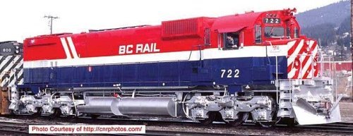 Montreal Locomotive Works M630 - LokSound & DCC - Executive Line -- BC Rail 722 (Hockey Stick, red, white, blue, Recessed Ditch 