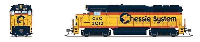 EMD GP30 Low Nose - Standard DC - Stealth -- Chessie System C&O 3012 (yellow, blue, vermillion), HO, Broadway Limited Imports 95