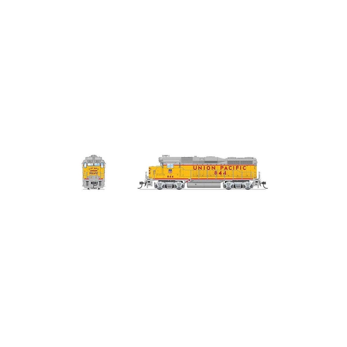 EMD GP30 Low Nose - Standard DC - Stealth -- Union Pacific 844 (Nevada State RR Museum 2020s, yellow, light gray, red), HO, Broa