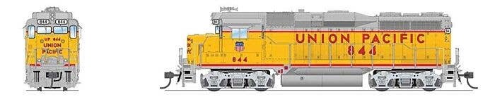 EMD GP30 Low Nose - Standard DC - Stealth -- Union Pacific 844 (Nevada State RR Museum 2020s, yellow, light gray, red), HO, Broa
