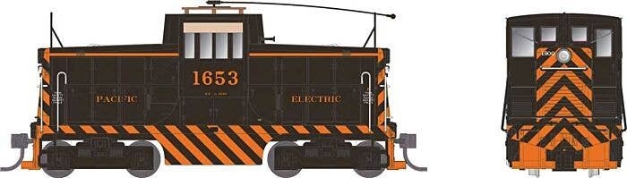 GE 44-Tonner - Sound and DCC -- Pacific Electric Railway 1653 (Tiger Stripe with Trolley Pole, black, orang, HO, Rapido Trains I