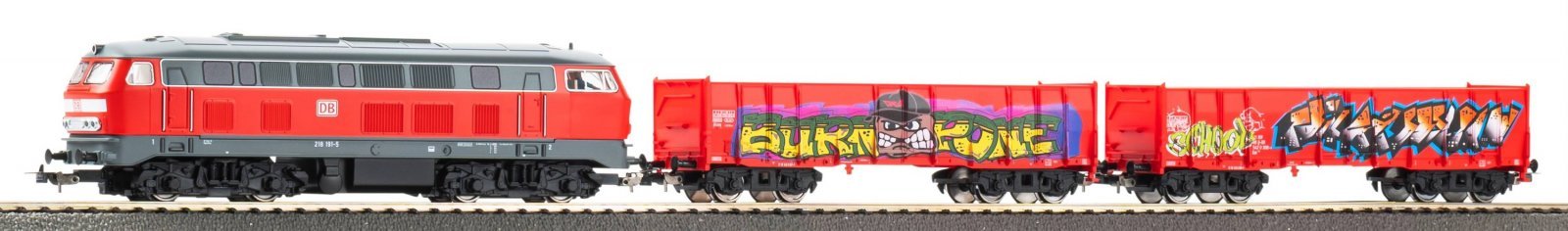 Starter Set kids Freight Train BR 218 DB AG with two open Freight Car Eaos, HO, PIKO 57032