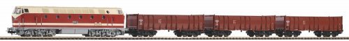 Starter Set DR BR 119 w 3 High Side Gondolas Eal, PIKO A-track w. Railbed, HO, PIKO 57138