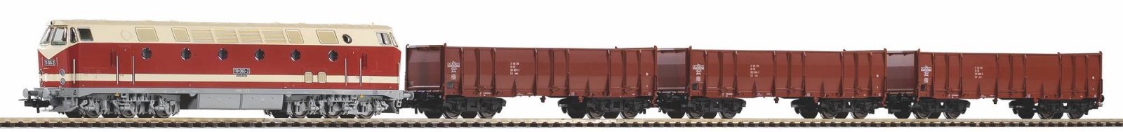 Starter Set DR BR 119 w 3 High Side Gondolas Eal, PIKO A-track w. Railbed, HO, PIKO 57138