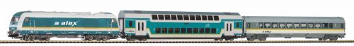 Starter Set Alex Hercules Diesel loco w. 2 passenger cars, PIKO A-Track w. Railbed, HO, PIKO 57139