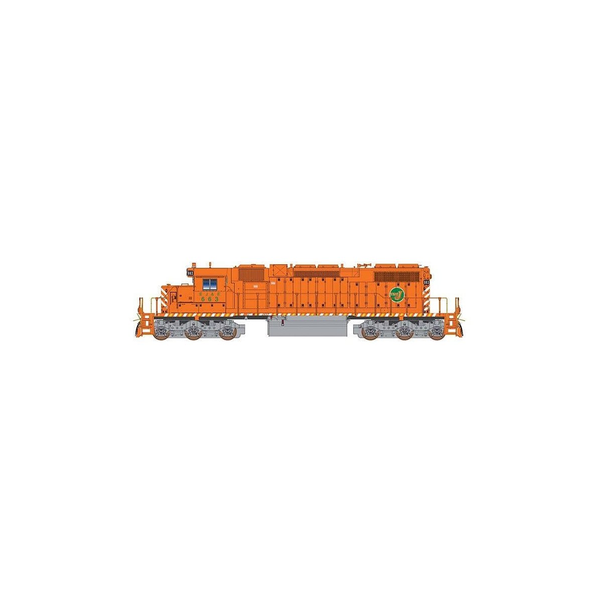 EMD SD38-2 w/Loksound & DCC -- Elgin, Joliet & Eastern (orange, green, white End Stripes), HO, Intermountain Railway Company 493