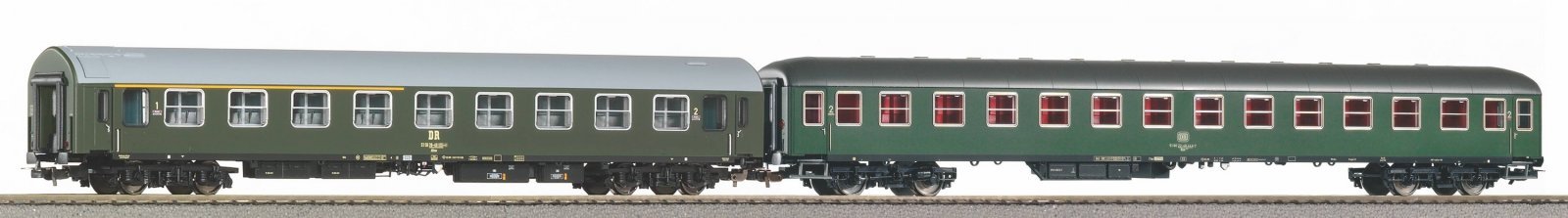 2 pc. D 244 Passenger car set Brest Köln 1 DR IV, HO, PIKO 58244