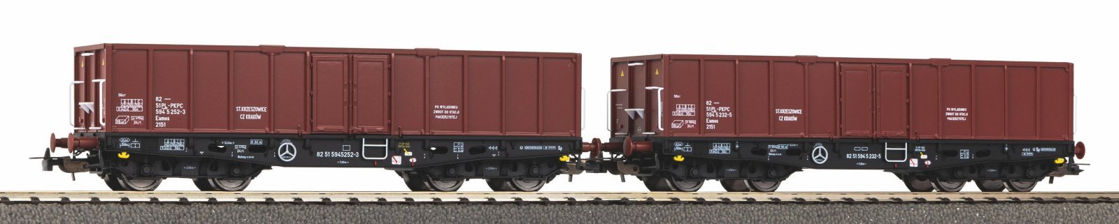 2-Piece Set open Freight Car 401zk PKP VI, HO, PIKO 58272
