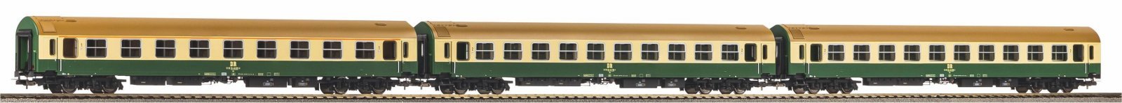 3-pk Pass set, beige-green, 2 x 2nd Cl. + 1 x 1st Cl. DR IV, HO, PIKO 58278
