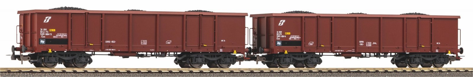 2-pk Eaos Gondolas w/coal FS V, HO, PIKO 58287