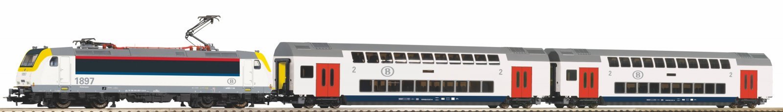 PIKO SmartControlwlan Set with Track with Roadbed SNCB Double-Deck-Passenger Train, HO, PIKO 59108