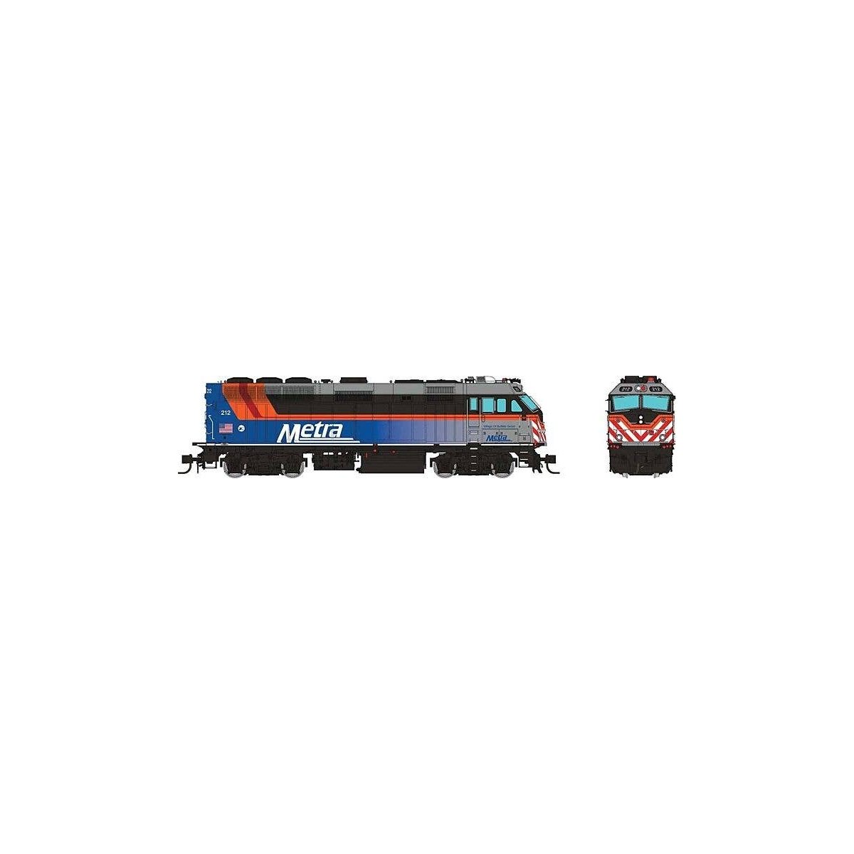 EMD F40PHM-2 - ESU LokSound V5 Sound and DCC -- Metra 212 Village of Buffalo Grove (Fade, blue, gray, black, orange), N, Rapido 