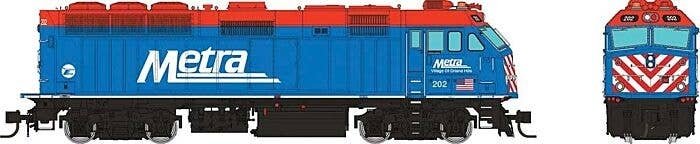EMD F40PHM-2 - ESU LokSound V5 Sound and DCC -- Metra 202 Village of Orland Hills (blue, red, black, white), N, Rapido Trains In