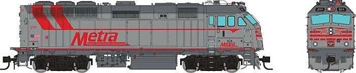 EMD F40PHM-2 - ESU LokSound V5 Sound and DCC -- Metra 211 (CB&Q Heritage, silver, red), N, Rapido Trains Inc 583508