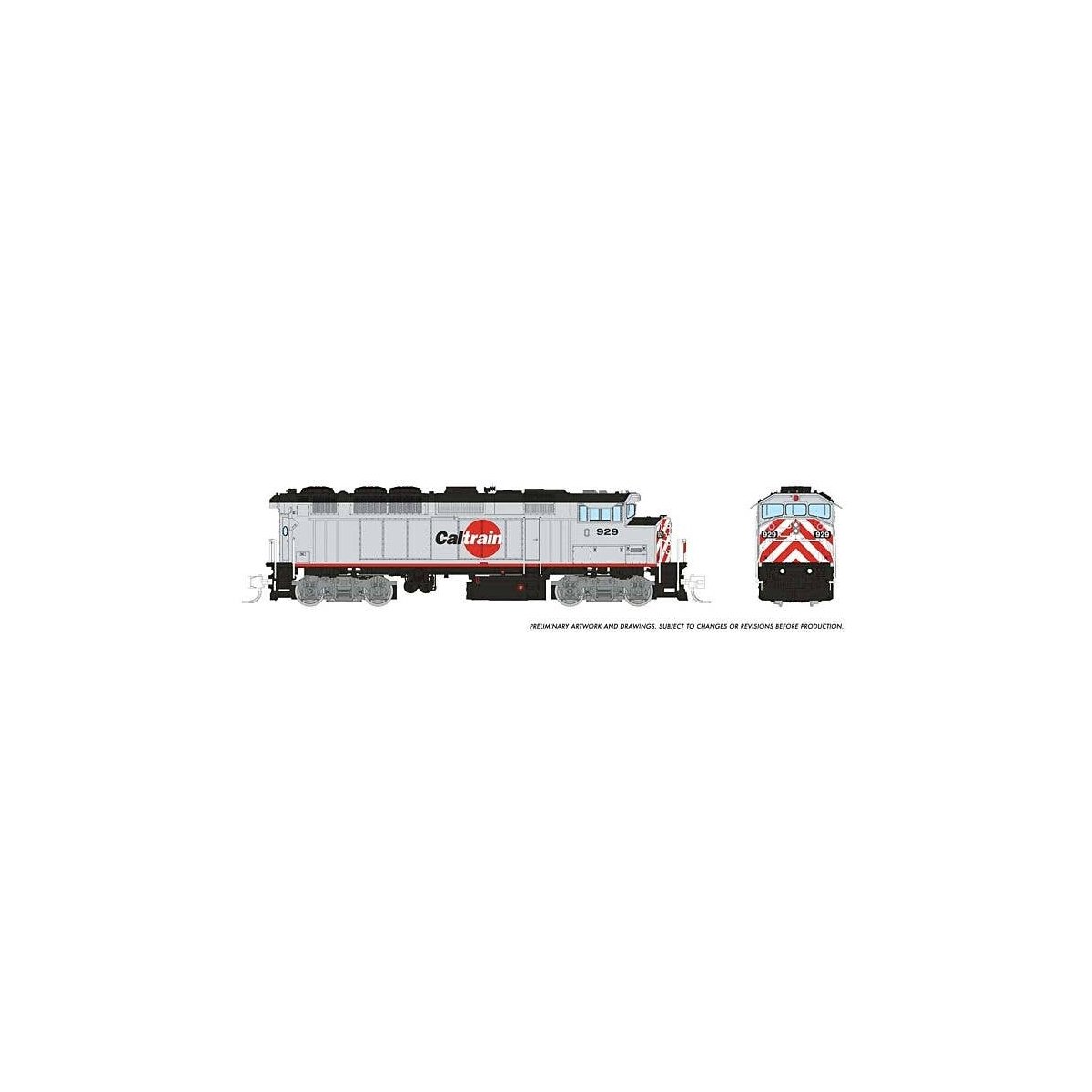 GMDD F59PH - Sound and DCC -- CalTrain 929 (silver, black, red dot), N, Rapido Trains Inc 519507