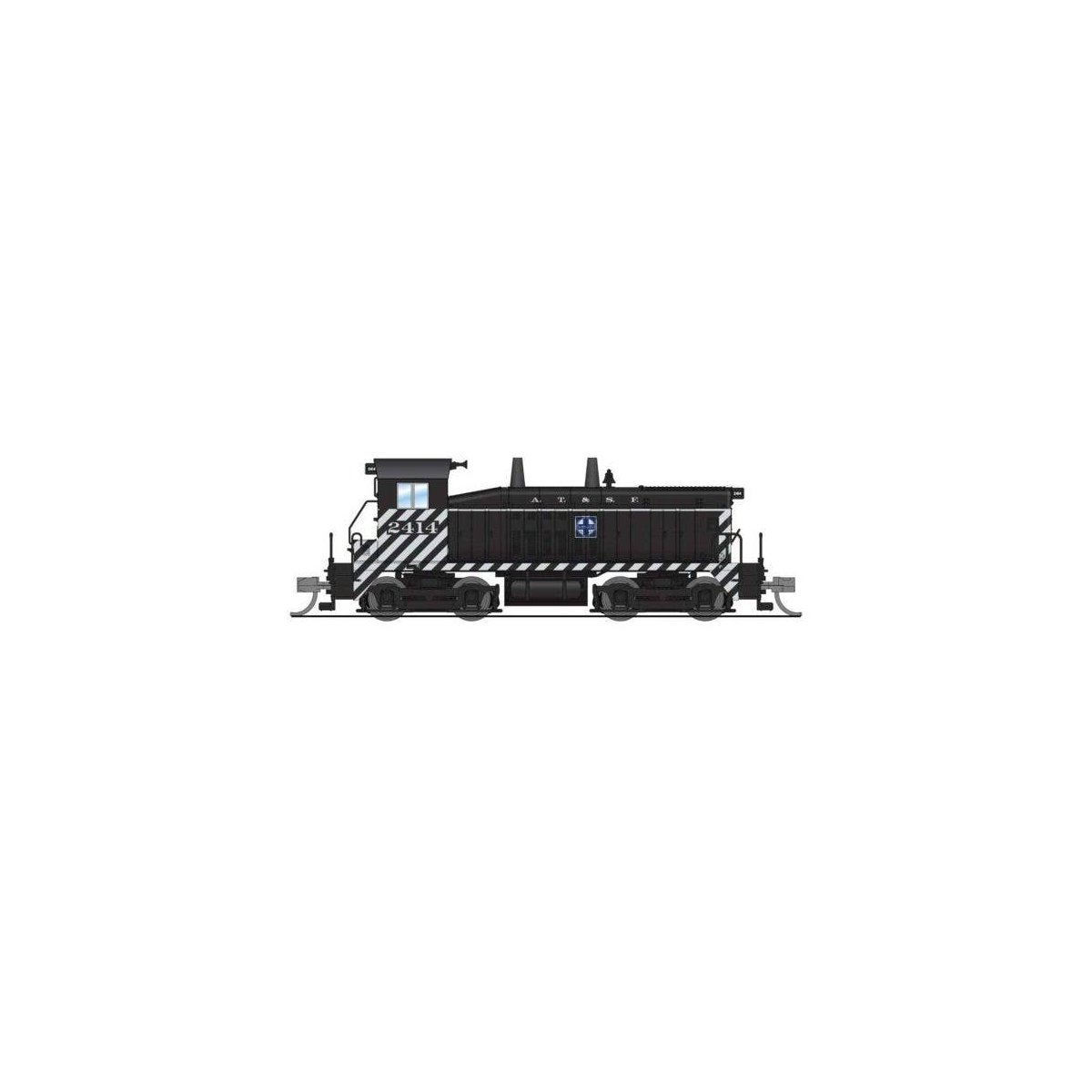 EMD NW2 - Sound and DCC - Paragon4(TM) -- Santa Fe 2414 (Zebra Stripe, black, white), N, Broadway Limited Imports 9300