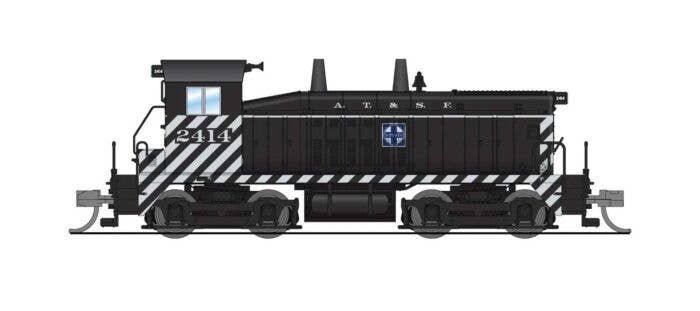 EMD NW2 - Sound and DCC - Paragon4(TM) -- Santa Fe 2414 (Zebra Stripe, black, white), N, Broadway Limited Imports 9300