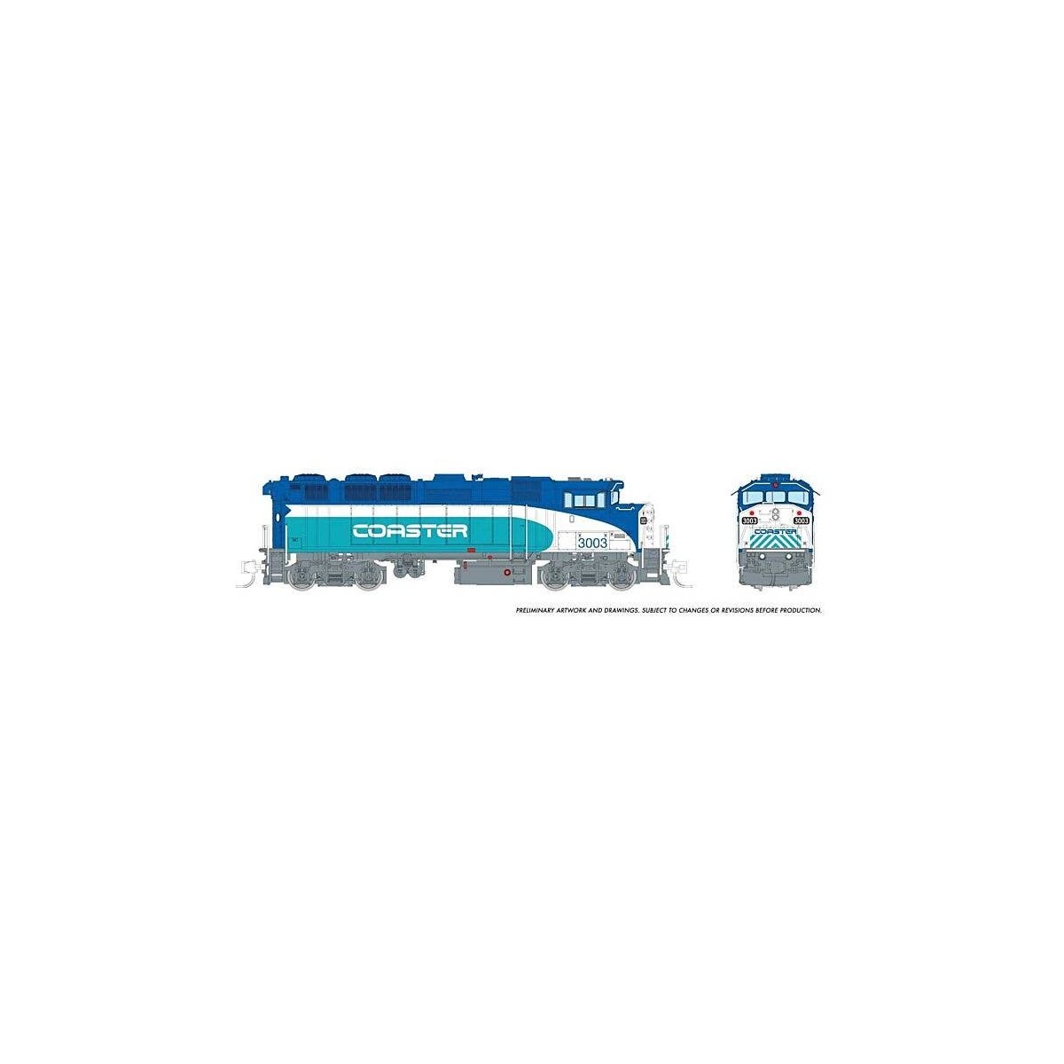 GMDD F59PH - Sound and DCC -- Coaster 3004 (Early Scheme, blue, teal, white), N, Rapido Trains Inc 519510