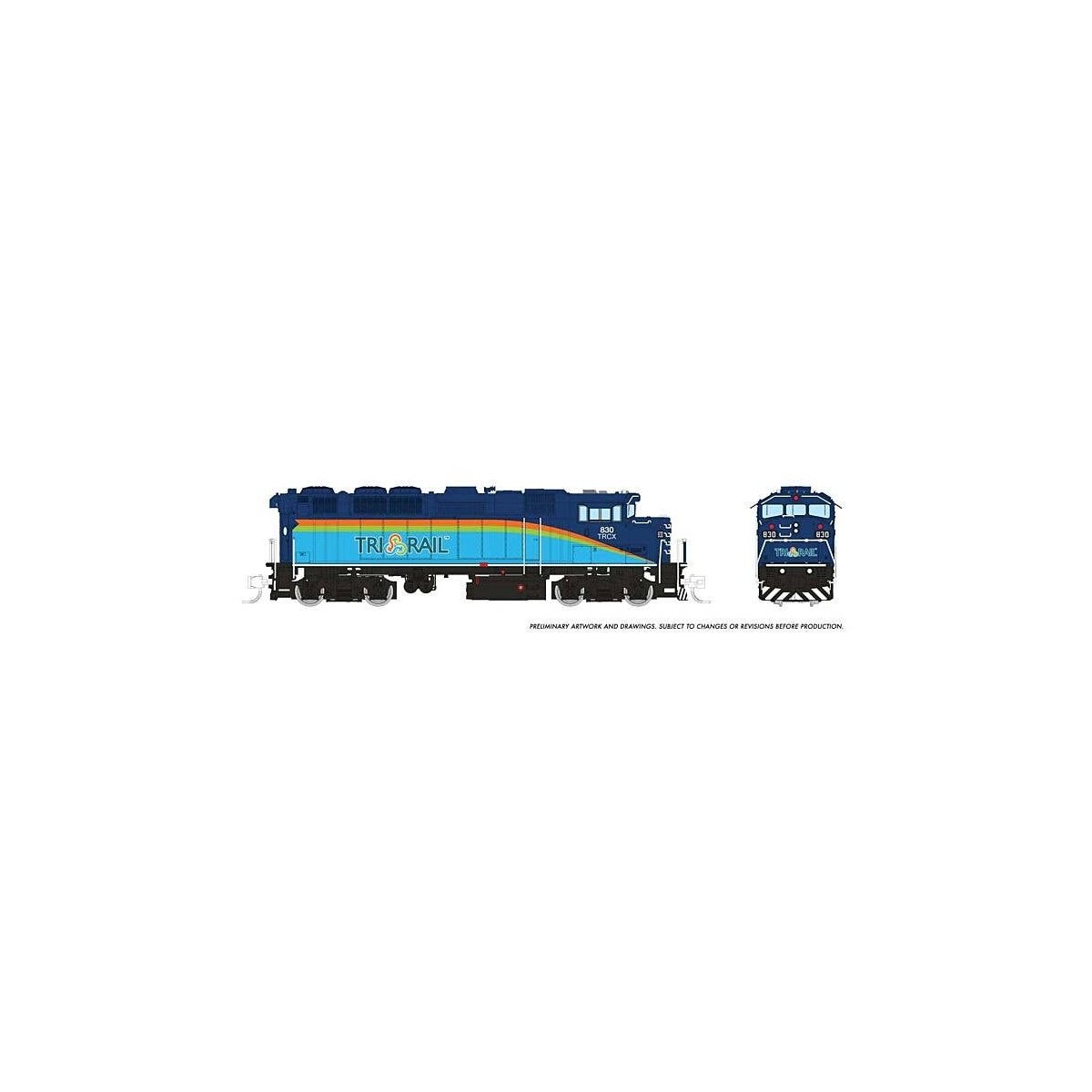 GMDD F59PH - Sound and DCC -- TriRail 830 (dark blue, light blue, orange, green), N, Rapido Trains Inc 519523