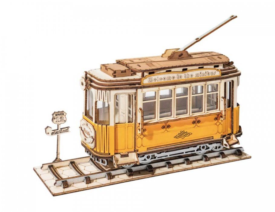 Tramcar (Streetcar) - Laser-Cut Wood Kit, ALL Scales, Robotime TG505