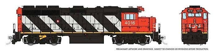 EMD GP40 - Standard DC -- Canadian National 4013 (1978, black, red, white stripes), HO, Rapido Trains Inc 40005