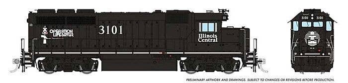 EMD GP40 - Standard DC -- Illinois Central 3101 (Mid-1990s, black, white), HO, Rapido Trains Inc 40007