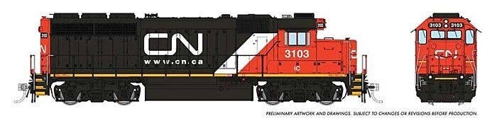 EMD GP40 - Standard DC -- Canadian National 3123 (Ex-IC 2012, black, red, white, Website Noodle Logo), HO, Rapido Trains Inc 400