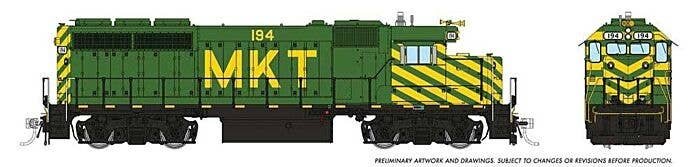 EMD GP40 - Standard DC -- Missouri-Kansas-Texas 216 (green, yellow), HO, Rapido Trains Inc 40016