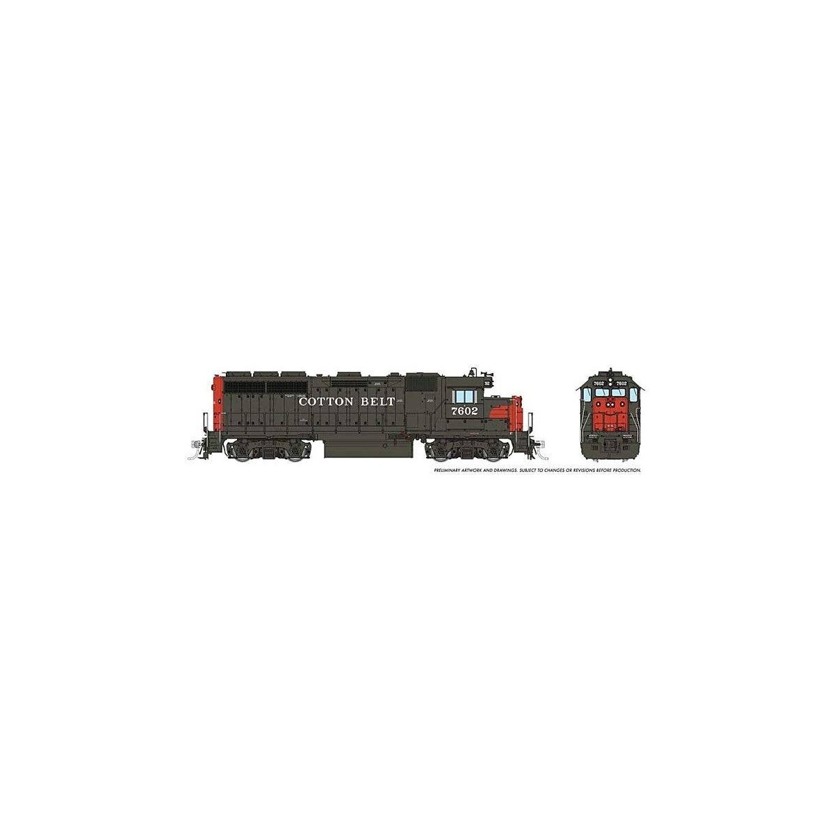 EMD GP40 - Standard DC -- Cotton Belt SSW 7602 (1966, gray, red), HO, Rapido Trains Inc 40024