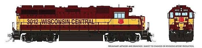 EMD GP40 - Standard DC -- Wisconsin Central 3011 (1994, maroon, gold), HO, Rapido Trains Inc 40031