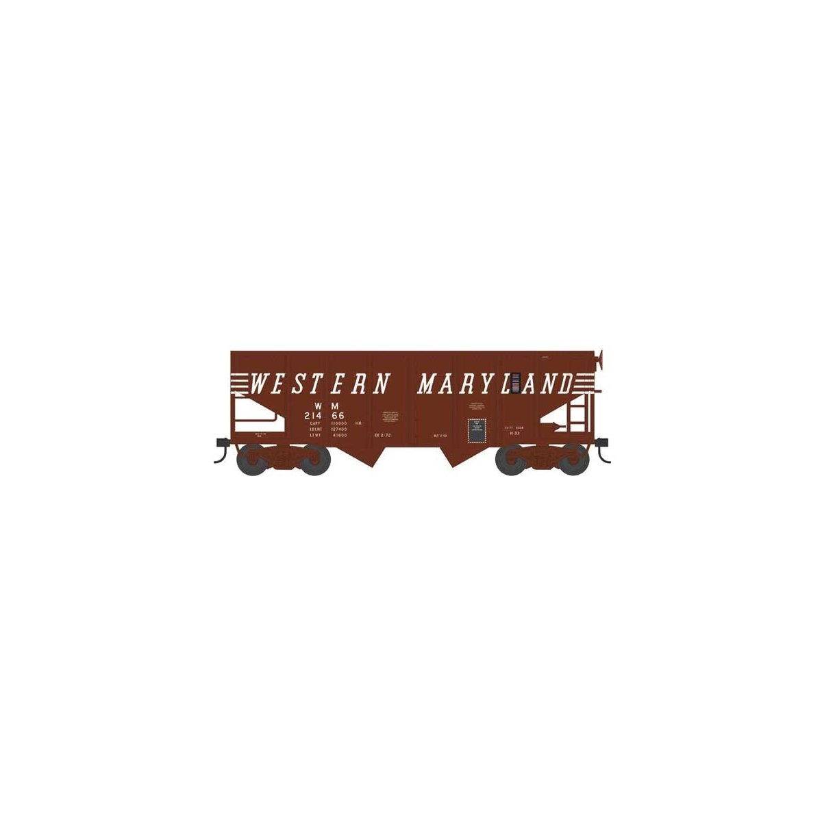 55-Ton Fishbelly Hopper - Ready to Run - Western Maryland - H0 - Walthers 6-43091