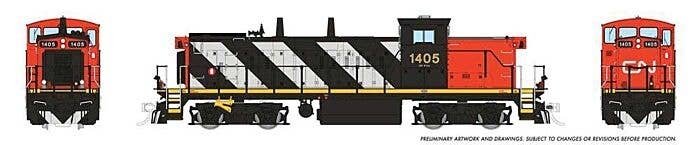 GMD-1 4-Axle Version - Standard DC -- Canadian National 1408 (Stripe Scheme, black, white, red), HO, Rapido Trains Inc 10060