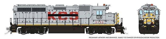 EMD GP40 - Standard DC -- National Railway Rquipment 3152 (Ex-KCS, gray, red, yellow), HO, Rapido Trains Inc 40042