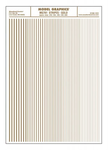Dry Transfer Stripes - .010, 1/64, .022, 1/32 & 3/64′ Wide, ALL Scales, Woodland Scenics 761