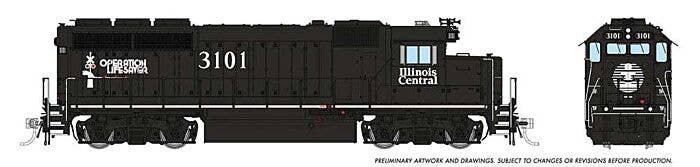 EMD GP40 - Standard DC -- Illinois Central 3137 (Mid-1990s, black, white), HO, Rapido Trains Inc 40010