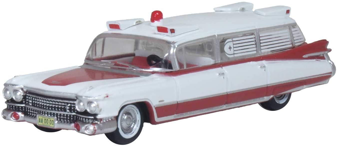 1959 Cadillac Miller-Meteor Ambulance - Assembled, 1/100 Scale, Oxford Diecast 87CM59001