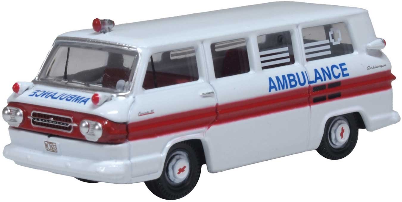 1962 Chevrolet Corvair Greenbrier Amblewagon Ambulance - Assembled, HO Scale, Oxford Diecast 87CG61002