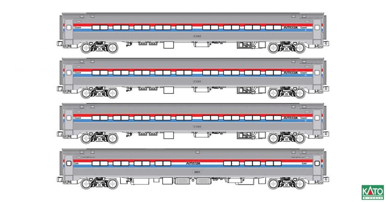 Amfleet I 3 Coach & Cafe Set with Interior Lights - Ready to Run, N Scale, Kato USA Inc 10680201